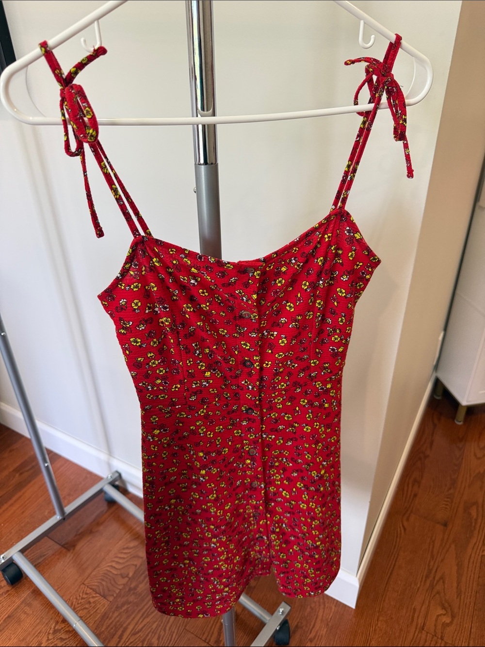Topshop Red Floral Mini Dress with Yellow and Black Accents